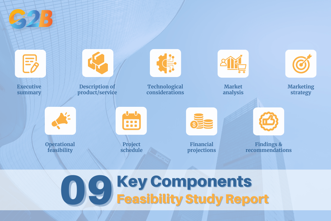 There are several key components typically found in a feasibility study report