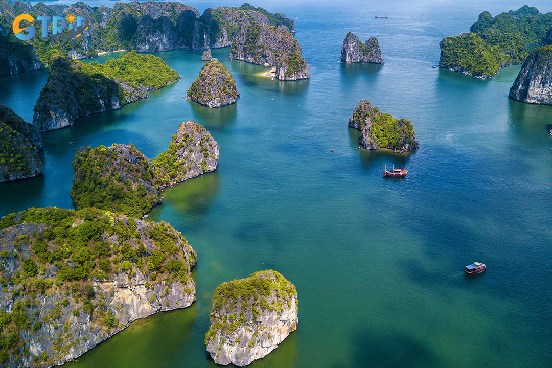 A beautiful Lan Ha Bay is seen from above