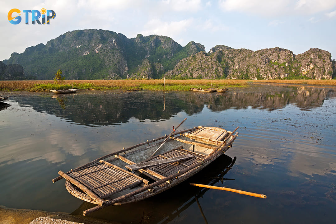 A beautiful scenic landscape in Ninh Binh in February under good weather