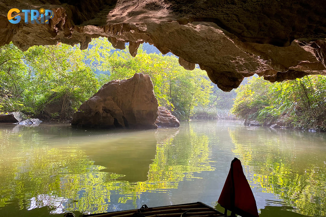 A cave opening as seen from within, on the river at Trang An