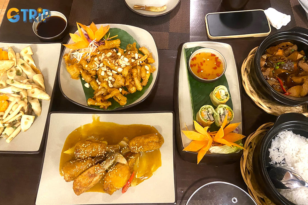 A diverse range of vegan dishes of Khai Tam restaurant