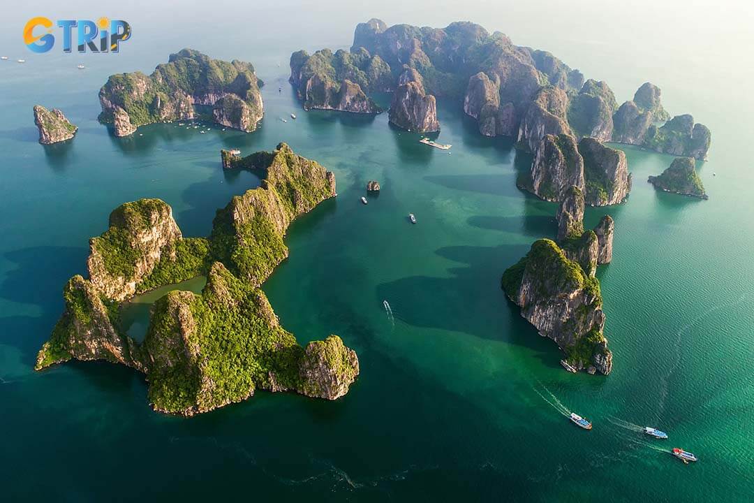 Aerial view of Ha Long Bay World Heritage Site in Vietnam