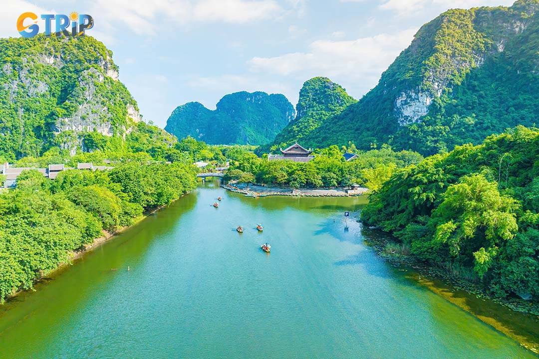 Aerial view of natural scenery at Trang An Landscape Complex