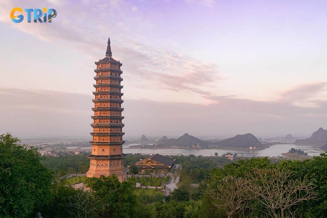 Bai Dinh Pagoda sunset purple sky landscape