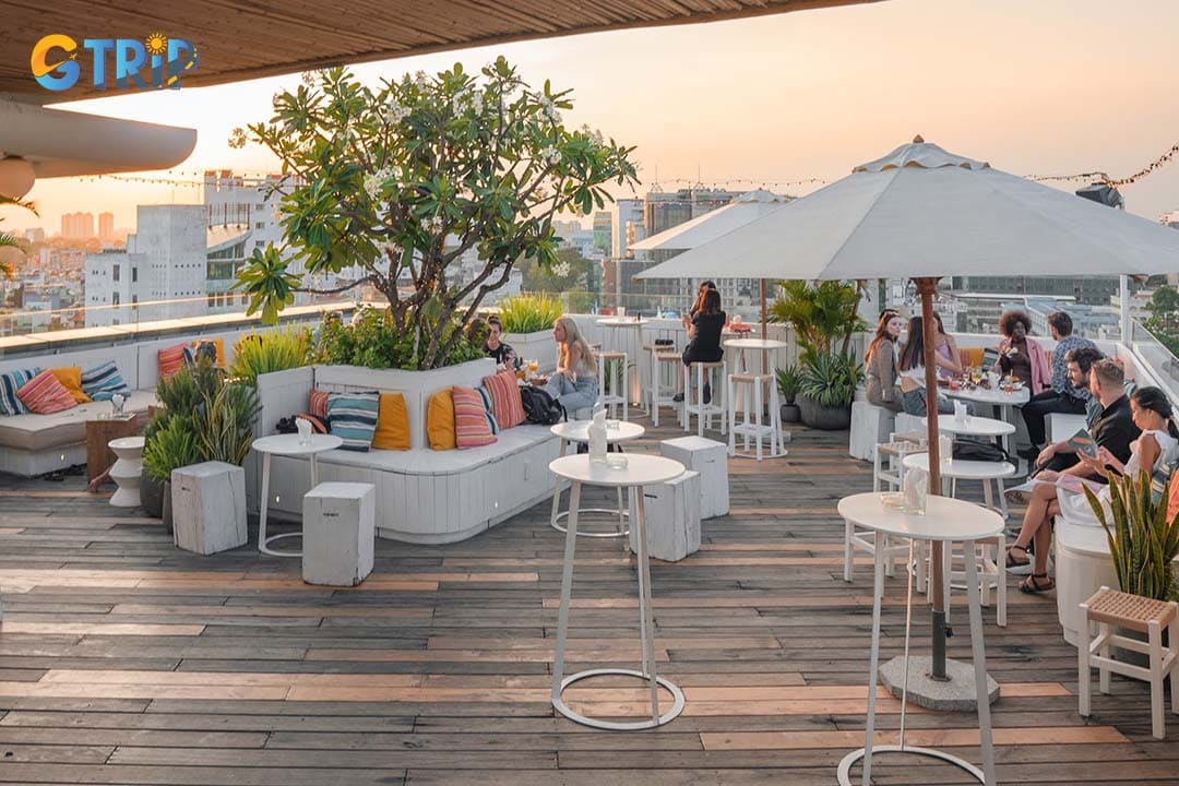 Banana Mama Rooftop & Kitchen has colourful decor and tiki-inspired elements