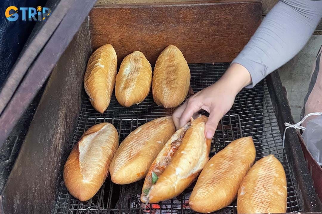Banh mi from Banh Mi Lanh is grilled directly over charcoal, creating a smoky flavor