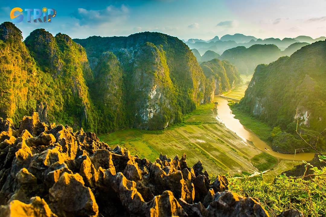 Beautiful sunset landscape viewpoint from the top of Mua Cave