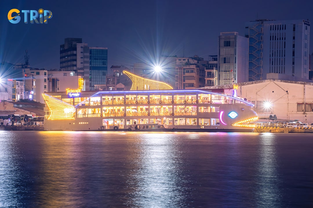 Ben Nghe Cruise, designed in the shape of a fish, offers relaxing river tours along Saigon’s waterways, showcasing stunning views and vibrant city life