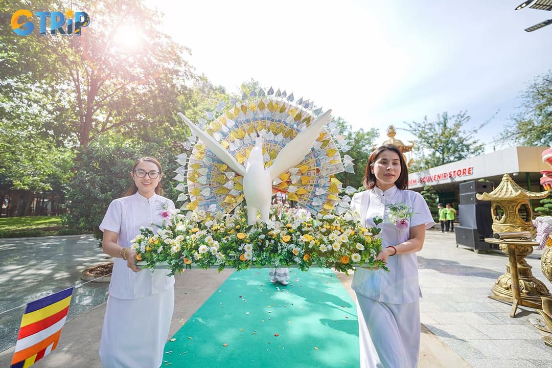 Buddhist followers prepare offerings and essential items for the temple to gain merit and express their reverence
