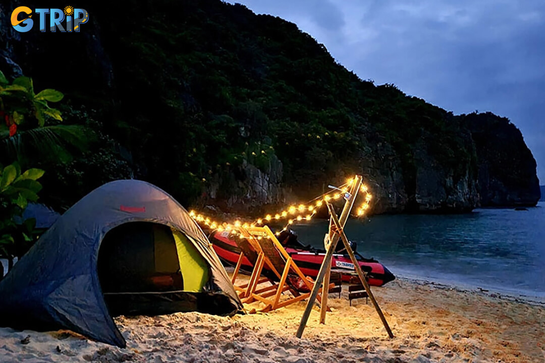 Camping at Bai Ong offers a peaceful overnight escape with beachside BBQs, stargazing, and a stunning sunrise experience
