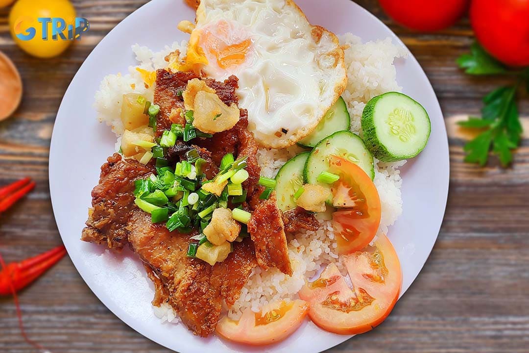 Com tam (broken rice with grilled pork) is a popular dish in Ho Chi Minh City