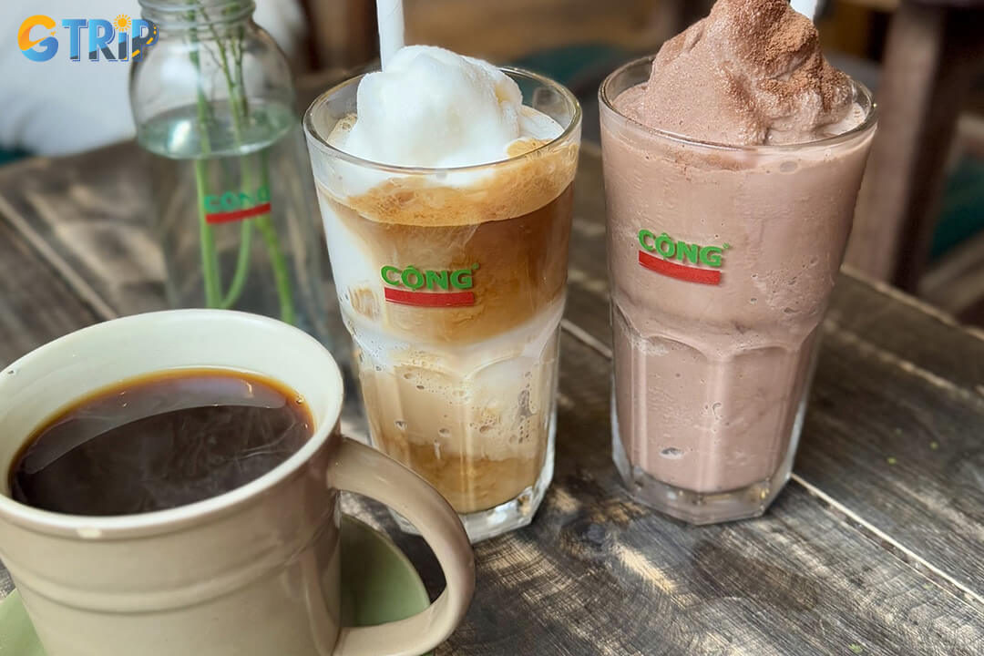 Cong Ca Phe offers a nostalgic, retro-chic Vietnamese coffee experience, highlighted by its iconic sweet and creamy coconut coffee slushy