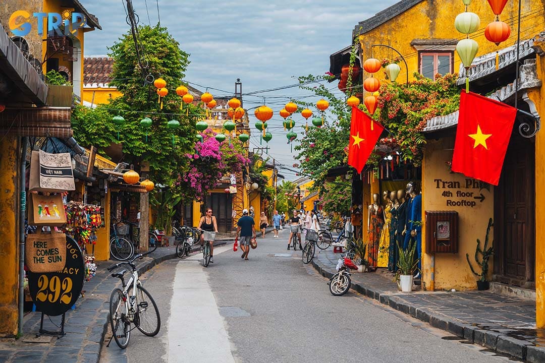 Cycling through Hoi An Ancient Town offers a relaxing way to explore historic streets and cultural landmarks