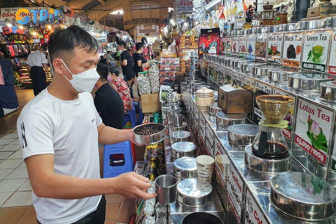 Discover authentic Vietnamese flavors through locally sourced spices and rich coffee blends at Ben Thanh Market