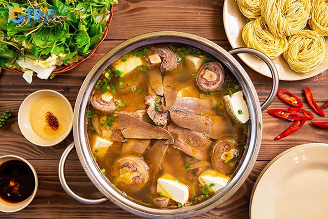 Goat hotpot is a beloved communal dish that features tender goat meat combined with fresh ingredients