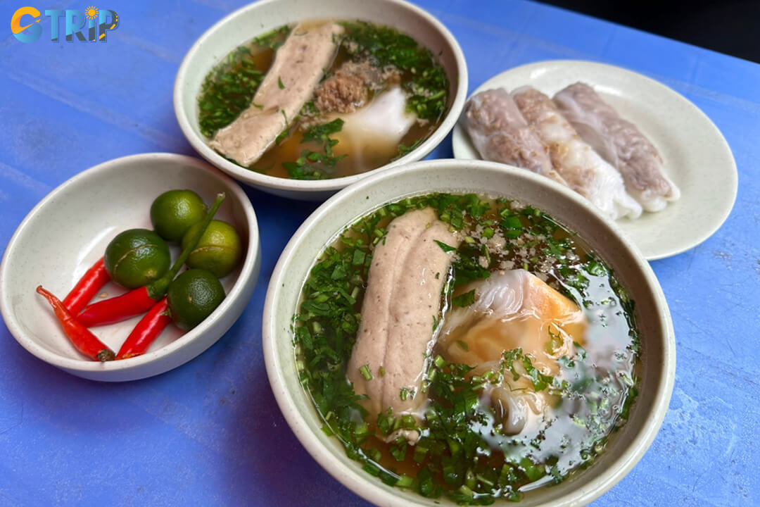 Hai Ba Trung eatery serves authentic Cao Bang style banh cuon, distinguished by thicker rice sheets, mountain herb flavors, and a unique highland dipping sauce