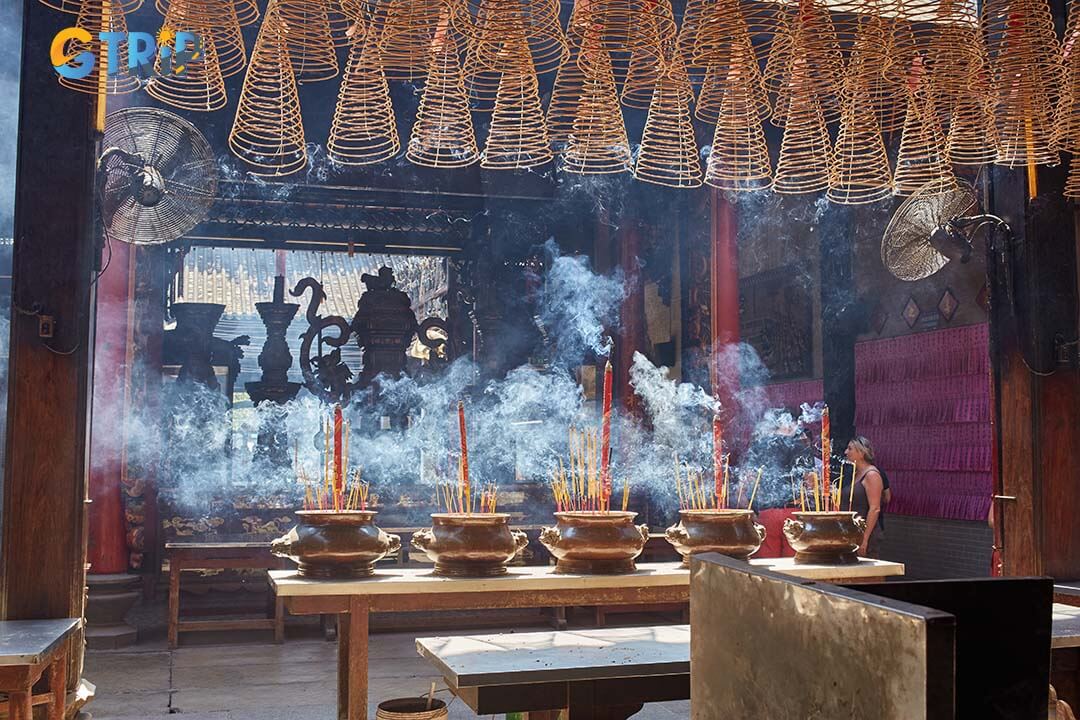 Incense rituals at Thien Hau Pagoda symbolize a sacred connection, offering visitors a serene experience of traditional Chinese spirituality