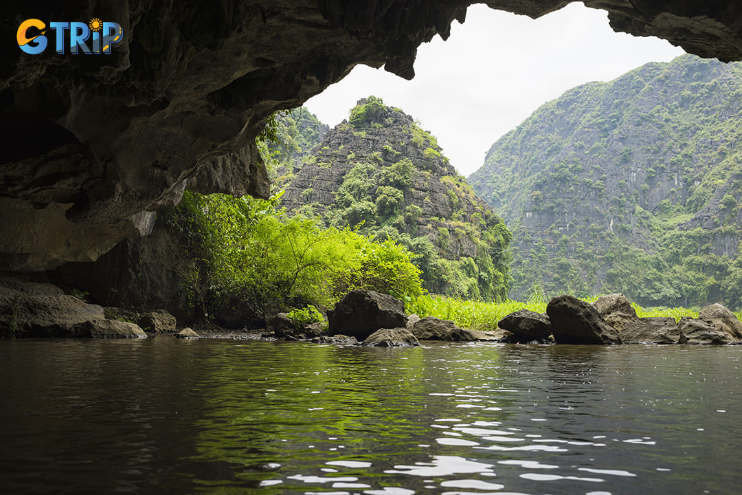 Inside view out of the natural cave in Tam Coc scenic spot