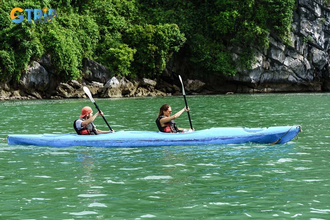 Kayaking lets visitors explore serene waters, caves, and lagoons, with Luon Cave offering a particularly stunning experience amid limestone formations