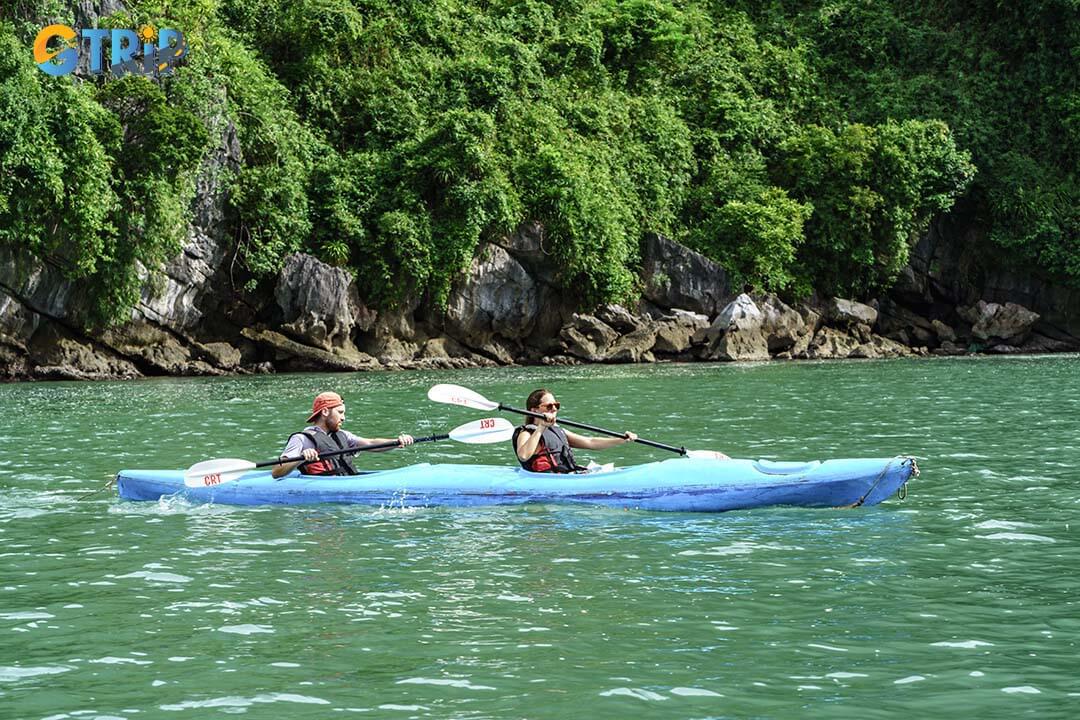 Kayaking at Dau Be Island offers a relaxing experience as you glide through crystal-clear waters, exploring secluded caves and unique ecosystems