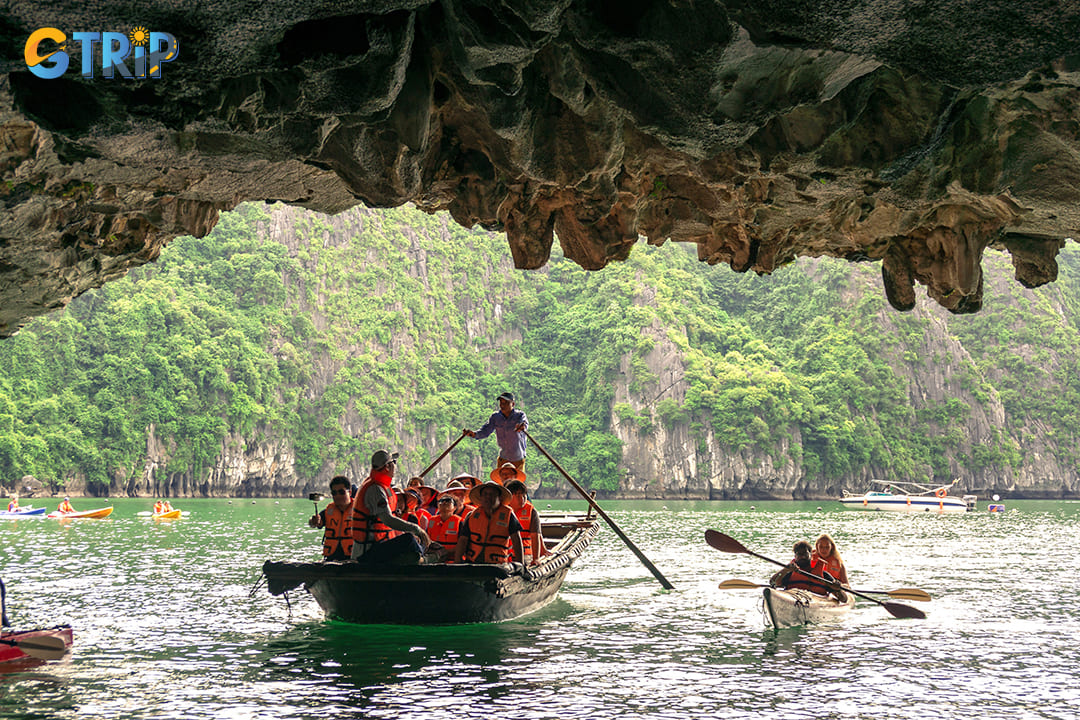 Luon Cave’s enclosed lagoon which can only be accessed through the narrow archway