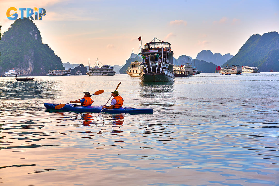 One of the most popular activities in Ha Long Bay is kayaking through its crystal-clear waters