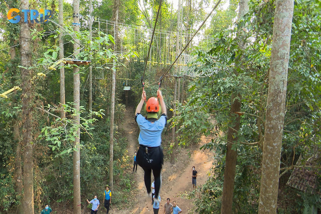 One of the standout attractions is the elevated adventure course, featuring an 80-meter zipline that propels participants through the treetop
