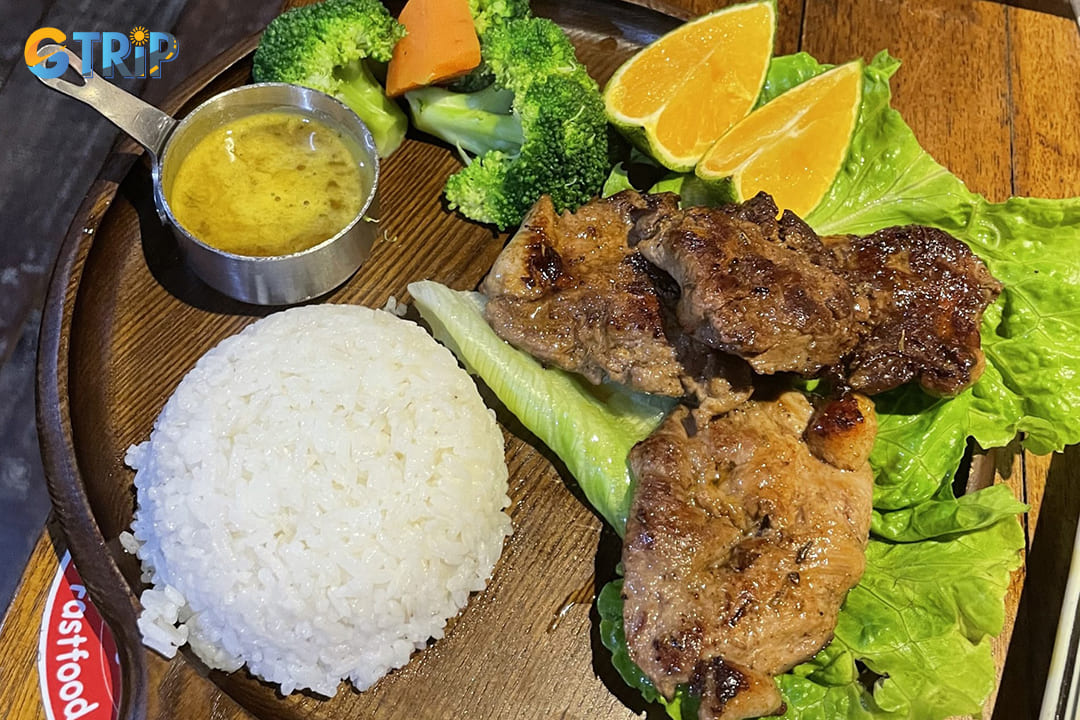 Rice with grilled meat from Lantern’s Restaurant