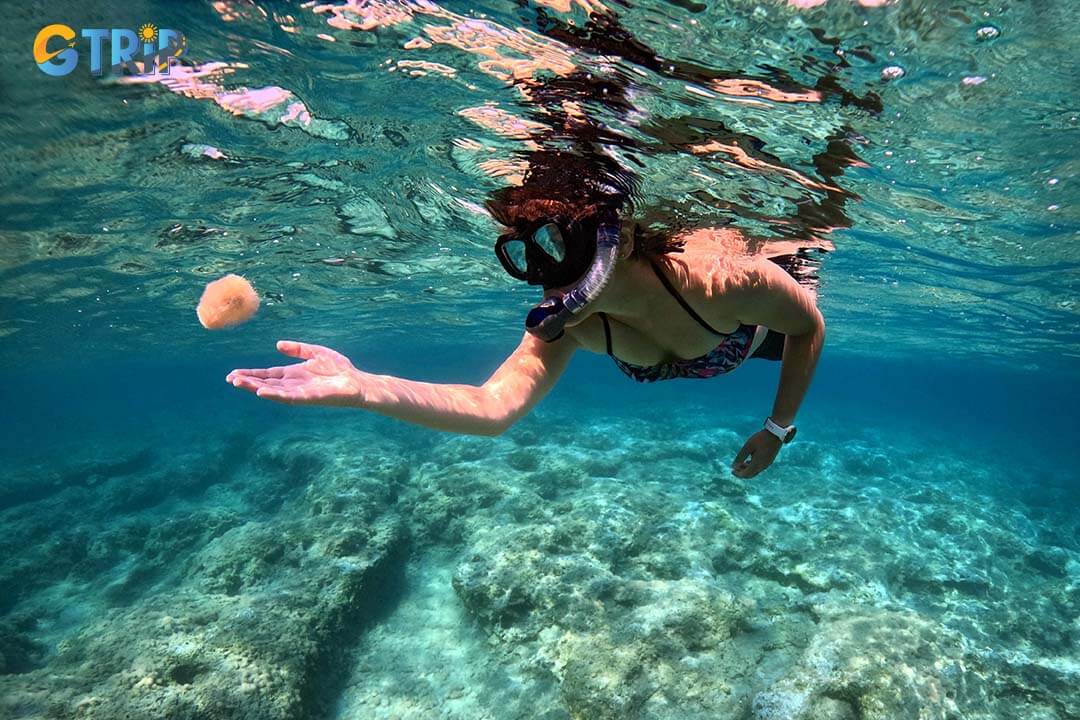 Snorkeling is a popular activity at Hong Van Beach, allowing visitors to get up close to the vibrant marine life