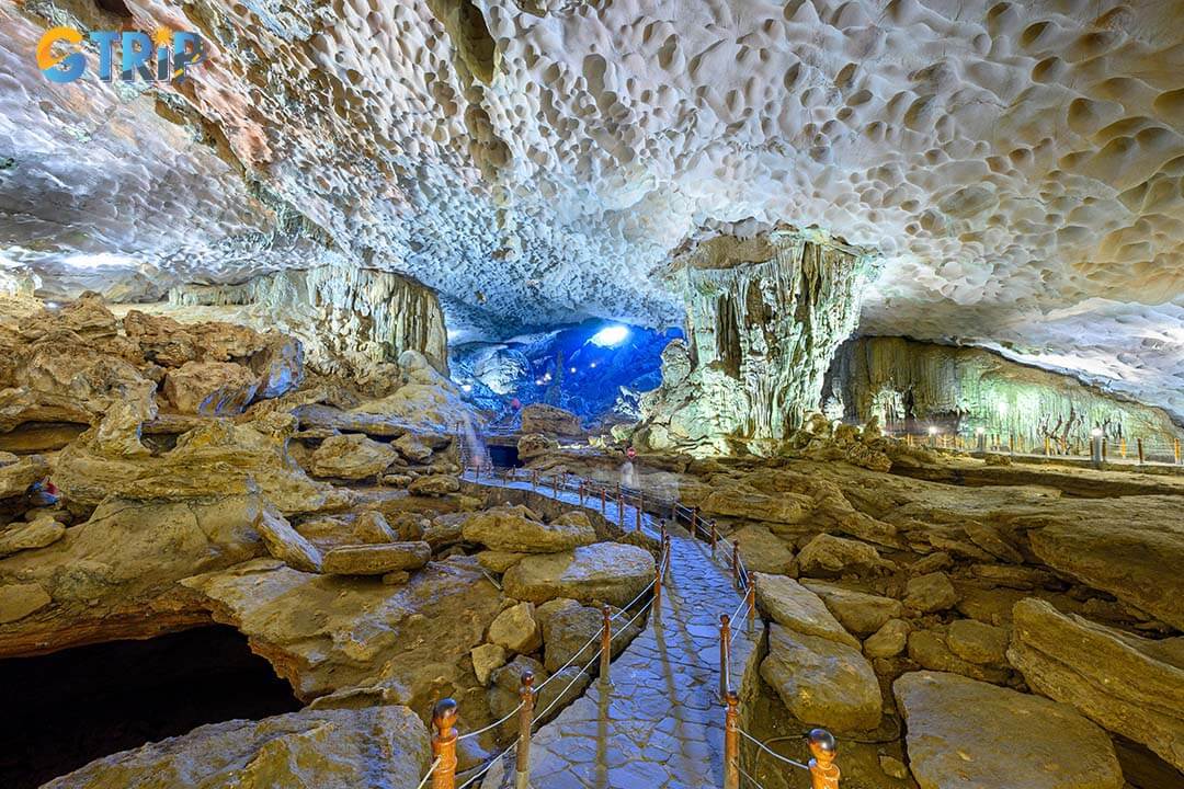 Sung Sot Cave mesmerizes visitors with its immense chambers filled with intricate stalactites and stalagmites