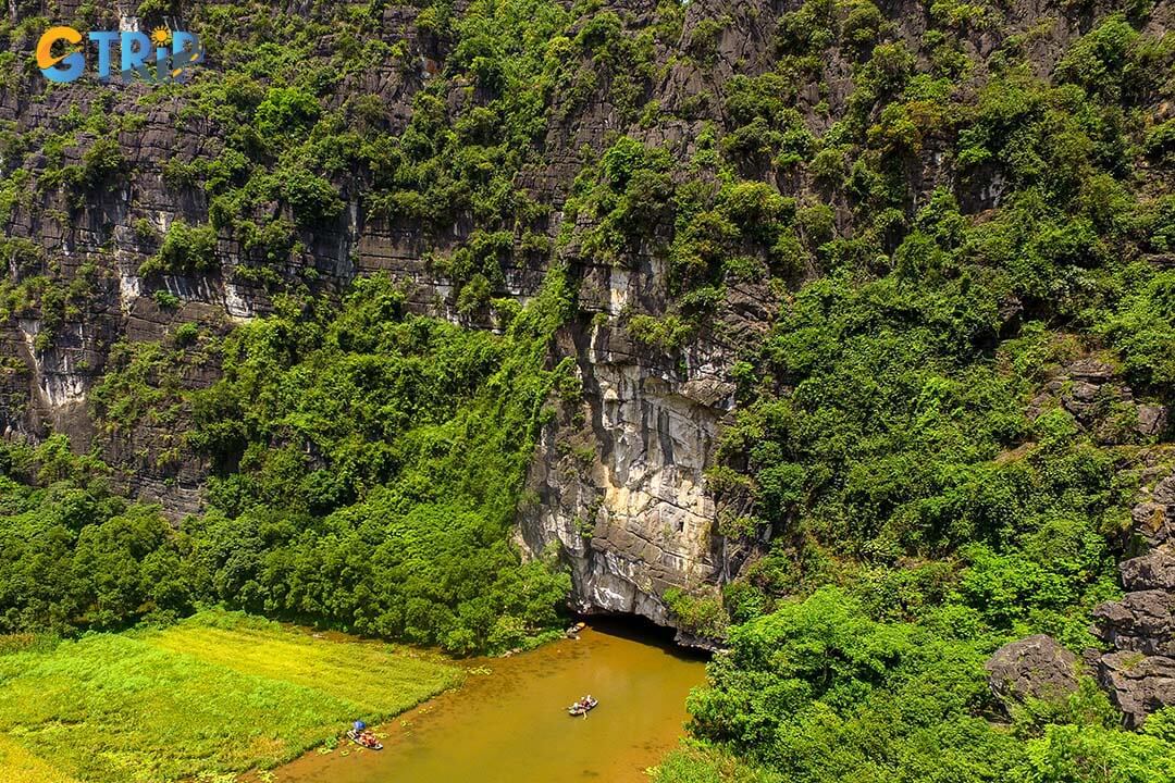 A bird’s-eye view of Tam Coc reveals its intricate waterways, rice fields, and limestone formations in all their splendor