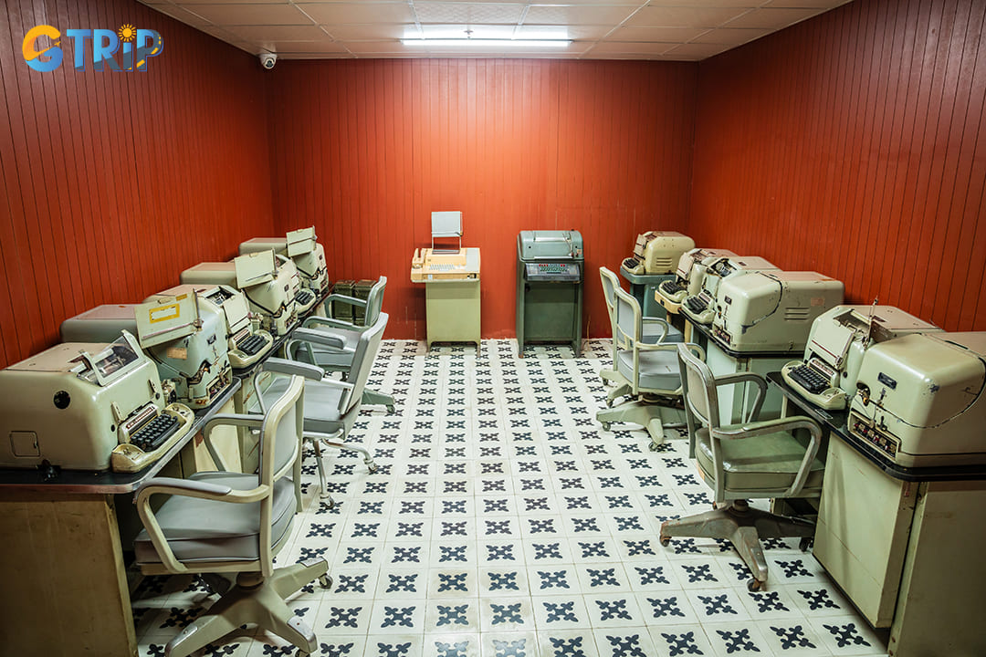 The bunker features war maps, communication equipment, and a network of tunnels connecting different rooms
