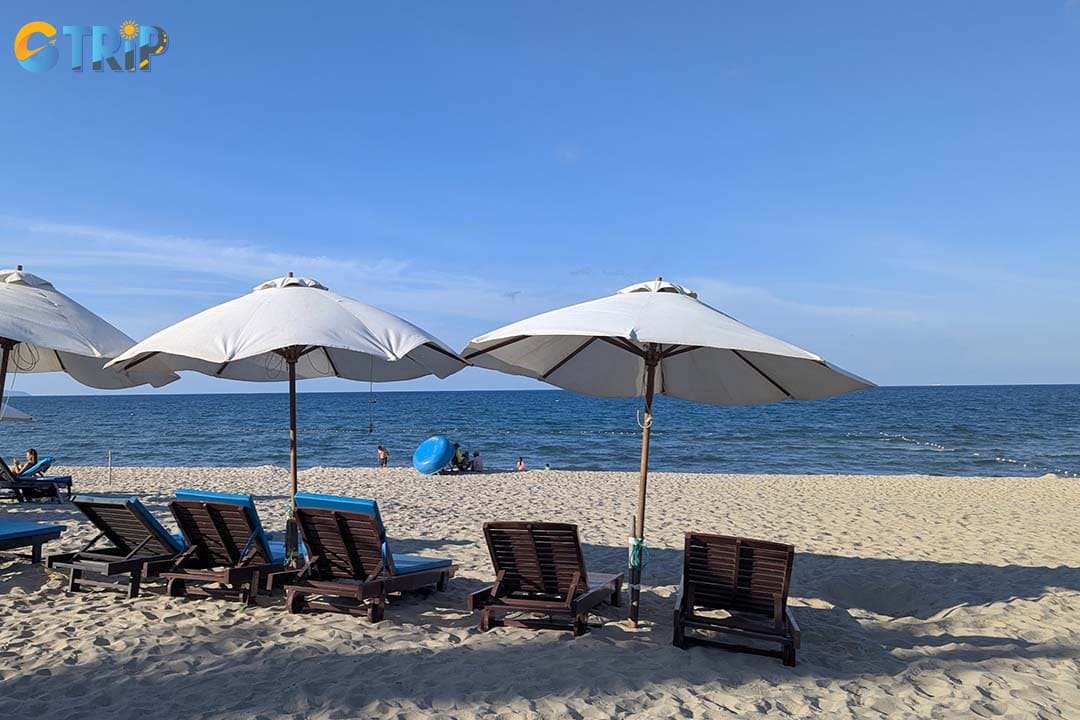 The clear, calm, and blue water of Ha My Beach is perfect for swimming