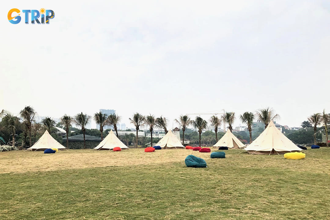 The designated camping area provides safe, well-maintained spaces where you can set up tents among the blooms