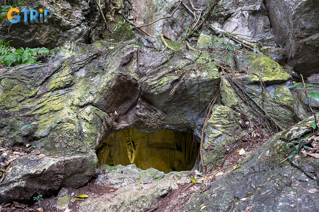 The entrance of Pac Bo Cave, the preserved space where Ho Chi Minh lived and worked