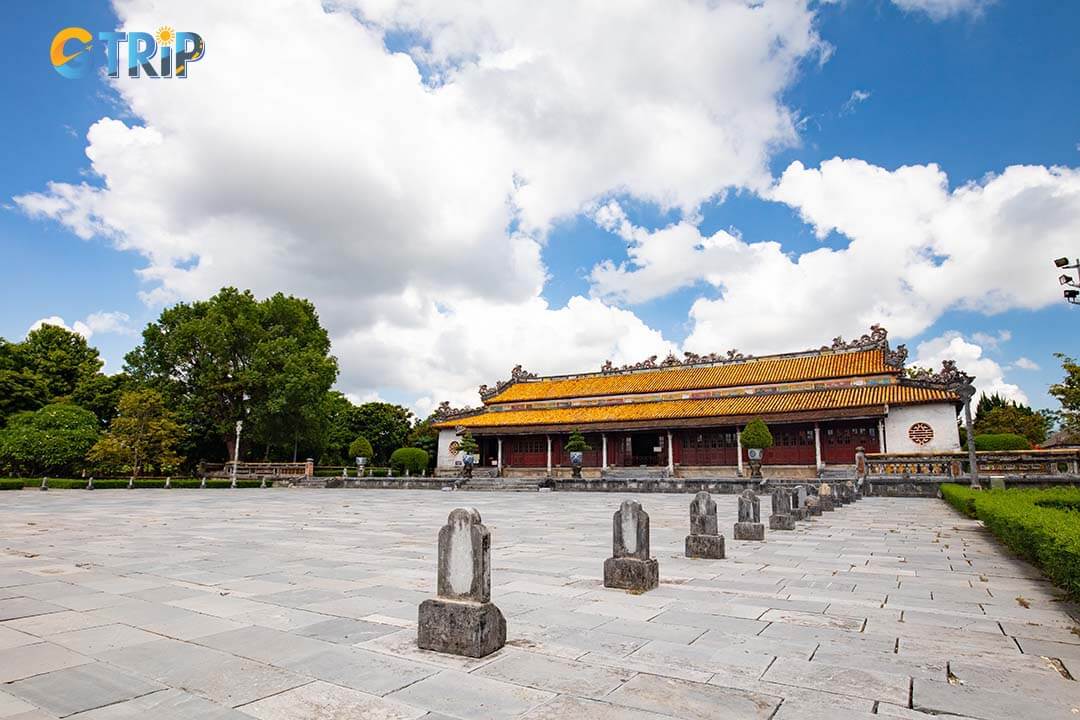 The Great Rites Courtyard offers a glimpse into imperial grandeur, where ceremonies and diplomatic meetings once affirmed the Nguyen Dynasty’s authority