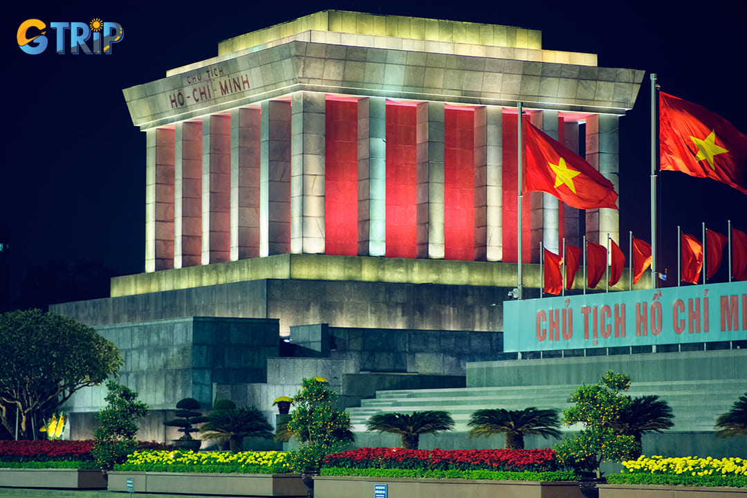 The Ho Chi Minh Mausoleum combines Soviet architectural influence with traditional Vietnamese design