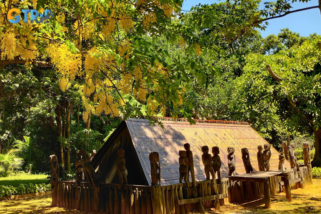 The Outdoor Architectural Garden stands as one of the museum's most distinctive features, displaying full-scale replicas of traditional ethnic minority houses