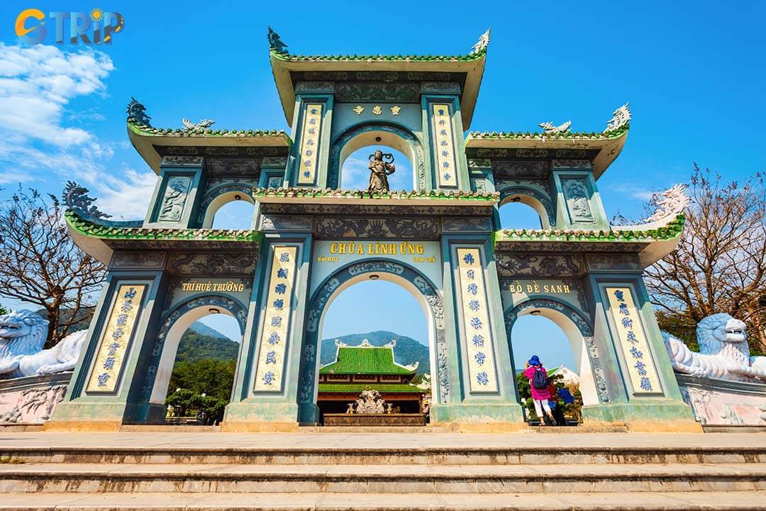 The pagoda’s exterior forms a spiritual journey, leading from the three-gate entrance to the main courtyard crowned by the towering 67-meter Lady Buddha