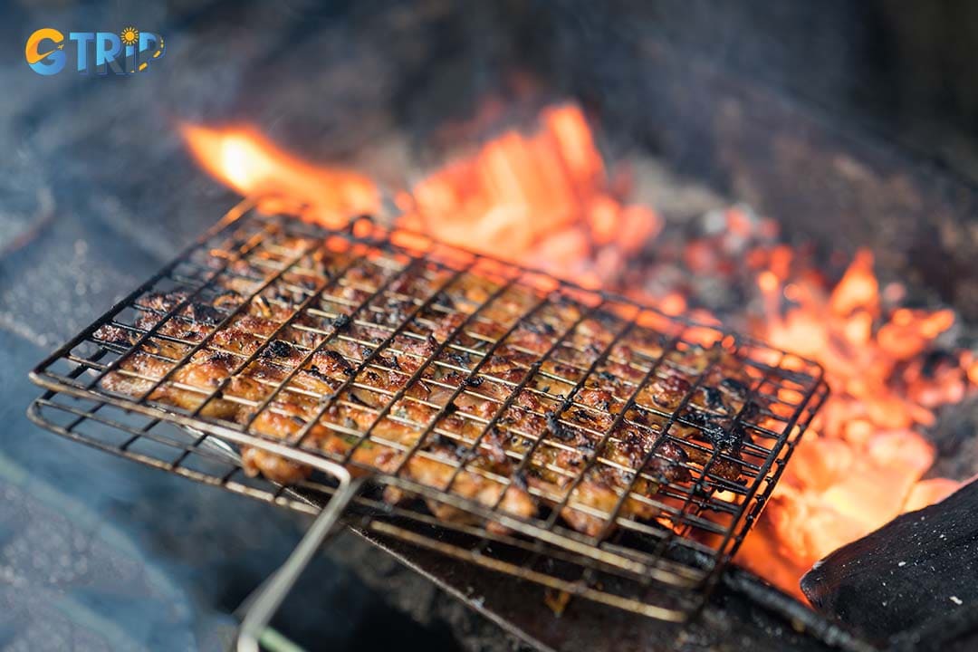 The pork is grilled over a charcoal fire to have a smoky flavor