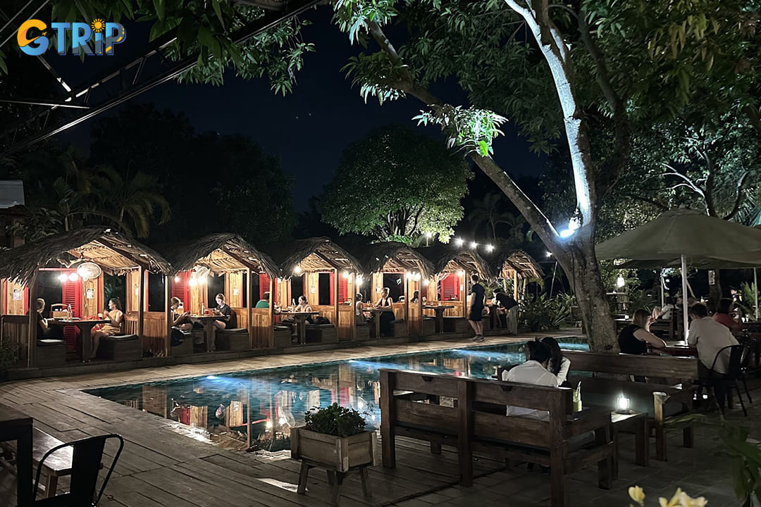 The romantic view of Chookies’s Beer Garden at night