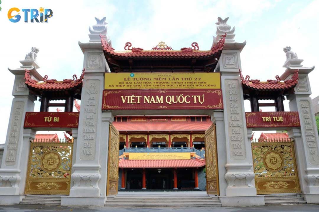 The Vietnamese National Buddhist Temple (Viet Nam Quoc Tu) is a grand modern Buddhist landmark in Ho Chi Minh City