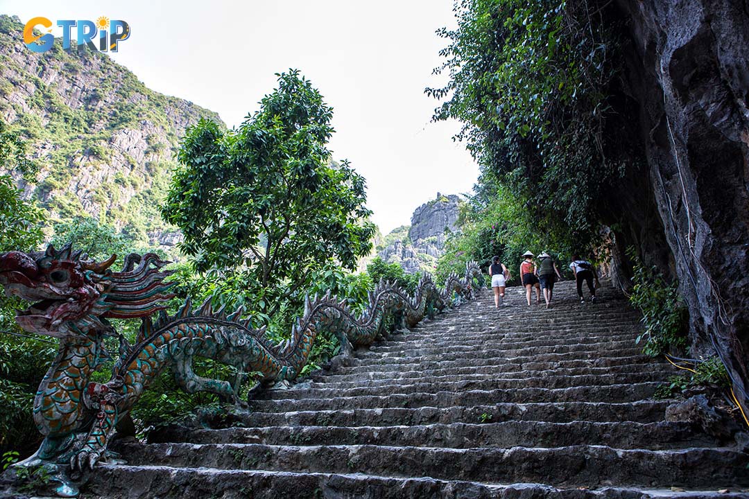 Tourists are gradually climbing up to the Mua Cave