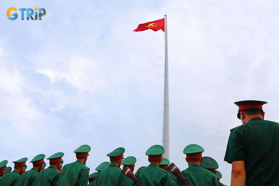 Vietnamese flag is raised at Ngoc Vung Flagpole