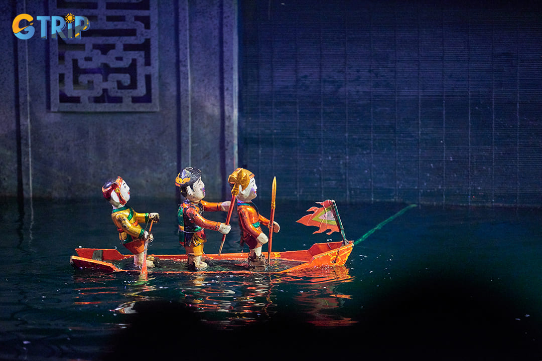 Water puppetry is a distinctive Vietnamese art form where wooden puppets are skillfully controlled over a water stage