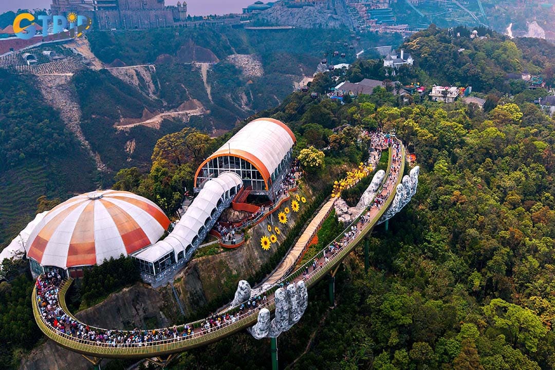 You can reach Bana Hills in Danang and then get to the Golden Bridge by cable car
