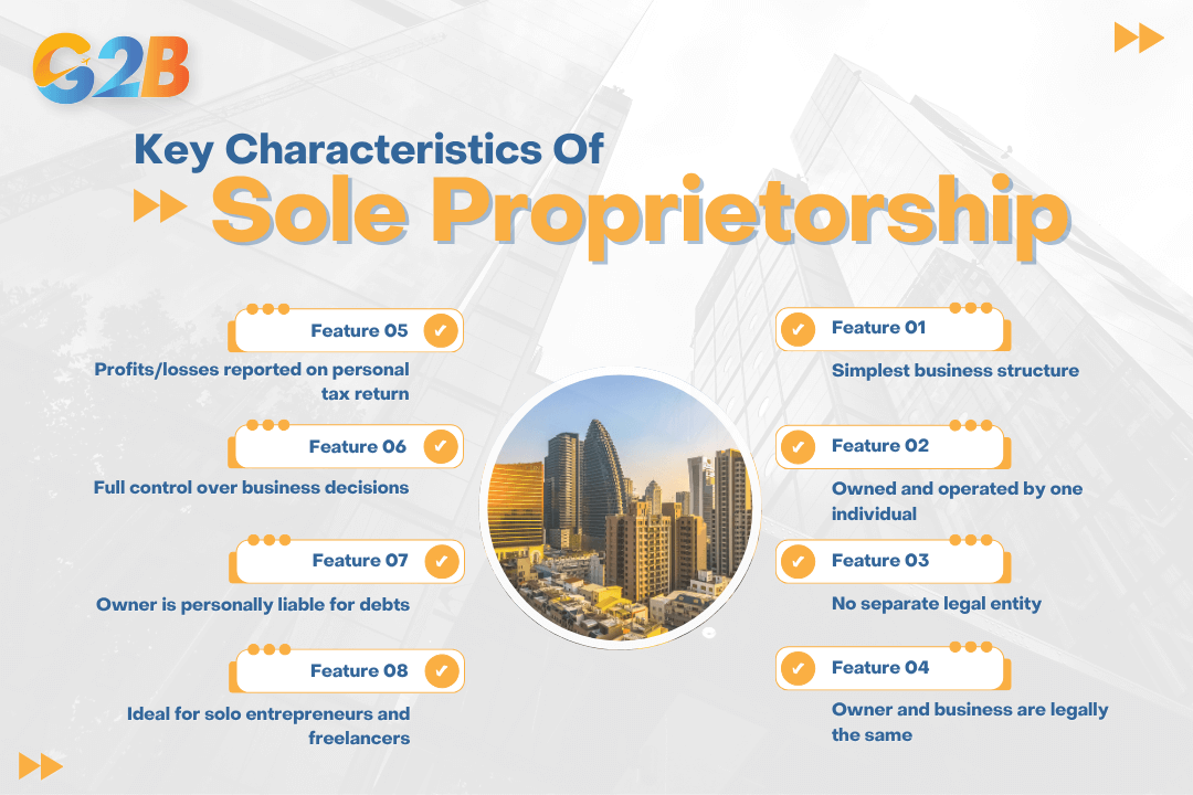 A Sole Proprietorship is the most common business structure with 8 main characteristics