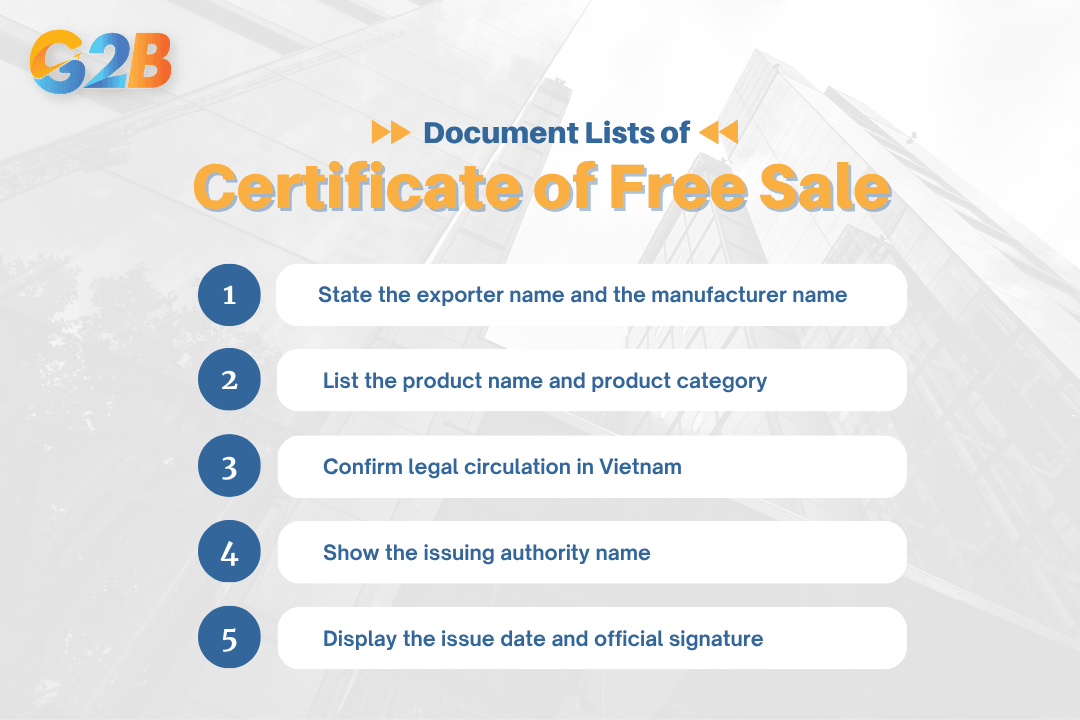 Document lists of the Vietnamese Certificate of Free Sale