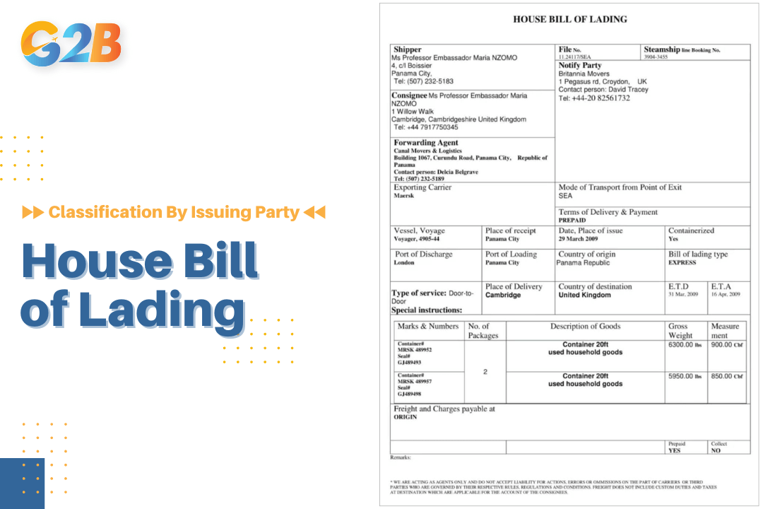 Example template of House Bill of Lading (HBL)