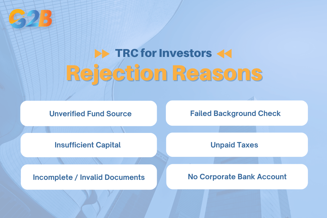 Investor TRC applications may be rejected due to several reasons